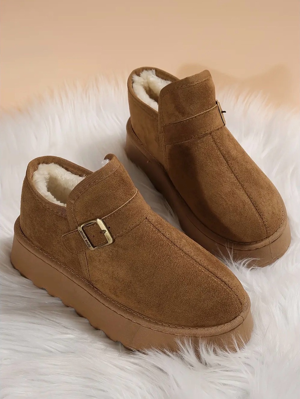 Cozy Suede Shearling-Lined Platform Slip-On in Brown